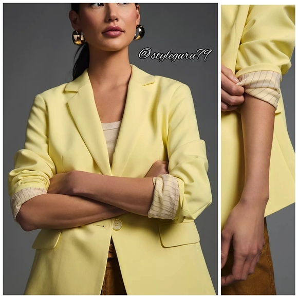 NWT, Anthropologie, Maeve Button-Back Blazer in Yellow - Picture 3 of 8